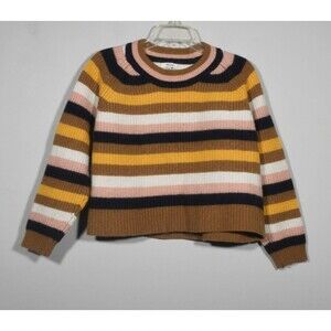 Madewell Brown Brown Black Pink Gold  White Striped Wool Blend Knit Sweater Sz L